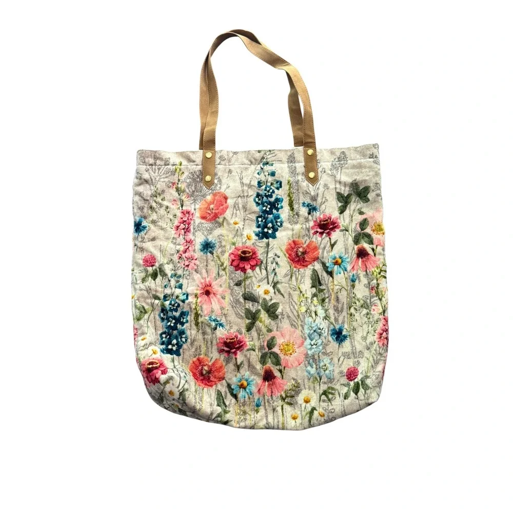 Wildflower Floral Velvet‎ Cotton Tote Bag Multicolor Garden Print RN 96998 India